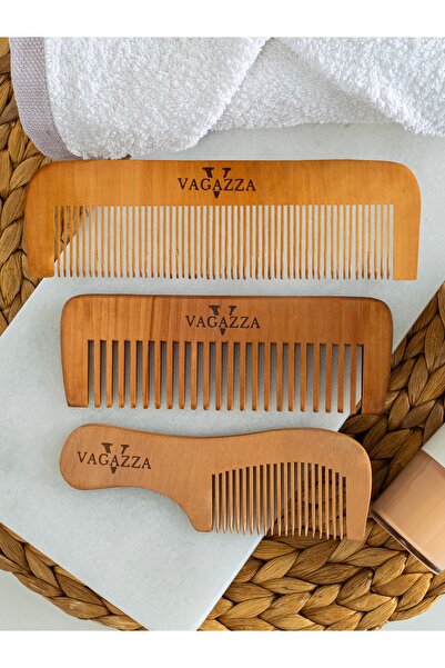 VAGAZZA COSMETİC %100 Doğal Ahşap 3'lü Şimşir Tarak Seti