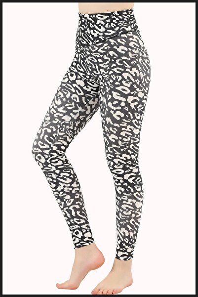 missmaral Women's Leggings High Waist Recovery Black Leopard Digital Printed Comfortable & Stylish Model