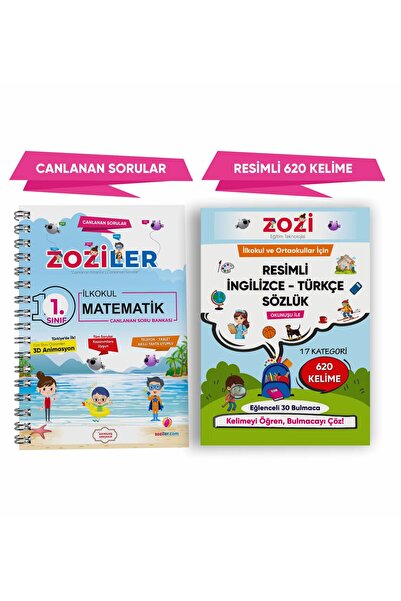ZOZİLER 1.Sınıf Canlanan Matematik Soru Bankası ve Resimli İngilizce - Türkçe Sözlük | Okunuşlu