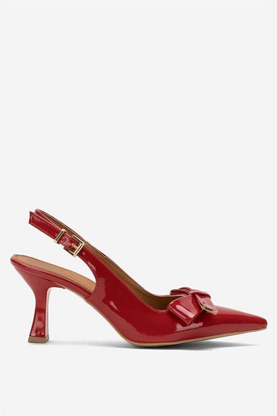 Liger Women's Bow Buckle Pointed Toe 8 cm Heeled Bottom Red