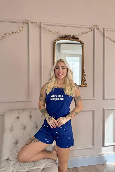 Pijamaevi Γυναικεία Σετ Πιτζάμες Marlenka Blue Sleep More με σορτς με σχέδια