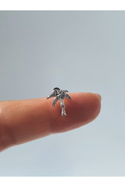 kurukafagift Çelik Palmiye Zirkon Taşlı  Piercing Tragus Helix Lob Kıkırdak  ...
