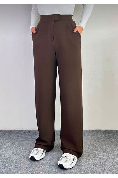 trikomode Brown Lycra Velcro Closure Women's Palazzo Pants
