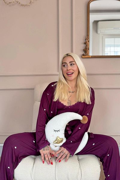 Pijamaevi Plum Amour Patterned Marlenka Pajama Set with Dressing Gown
