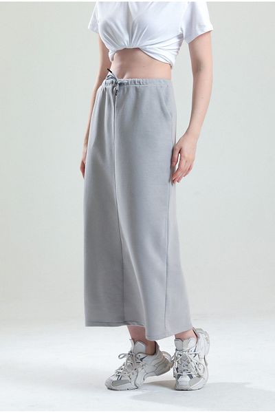 pulur.co Gray 100% Cotton Slit Midi Skirt