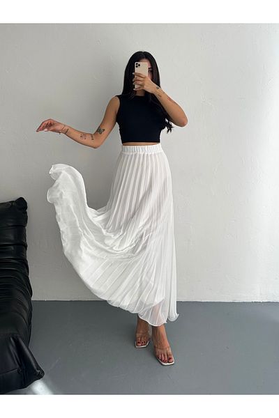 sportiness Elastic Waist Skirt with Pleated Chiffon Skirt
