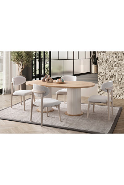 EDSY HOME Safir Meşe Oval 4 Sandalyeli Masa Takımı ( Ayaklar Plastik )