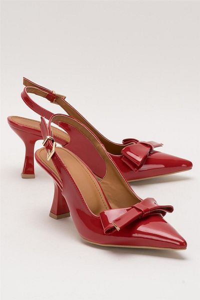 Liger Women's Bow Buckle Pointed Toe 8 cm Heeled Bottom Red