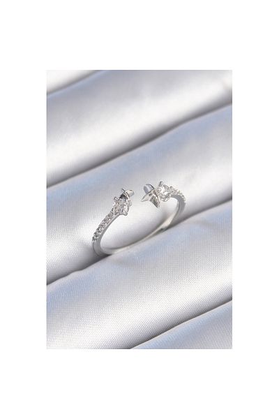 Skygo Brass Silver Color Zircon Stone Detail Star Model Women's Ring - Tj-Byk3447