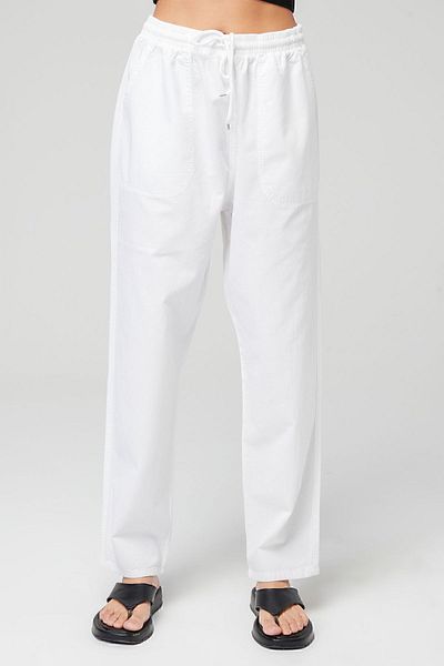 MONAHA Women's White Relaxed Cut Palazzo Linen Trousers - Cotton, High Waist, Summer Monaha