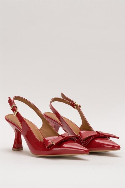 Liger Women's Bow Buckle Pointed Toe 8 cm Heeled Bottom Red