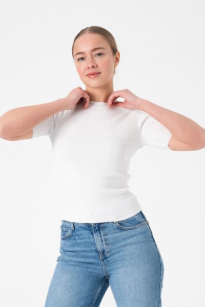 Merry Rise Basic Short Sleeve White Women's Knitwear Blouse