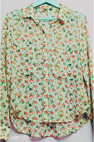 rose moda KADIN  GÖMLEK  SEZONLUK ÇOK YÖNLÜLÜK ŞIK ŞİFON UZUN KOLLU  ZARİF BEYAZ DESENLİ