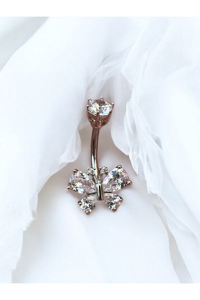 Takayrum Butterfly Detailed Belly Piercing with Steel Stone