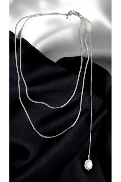 GM TAKI قلادة من الفولاذ المقاوم للصدأ بطبقة مزدوجة قابلة للتعديل مع تفاصيل لؤلؤية - مقاومة للتشوه والماء