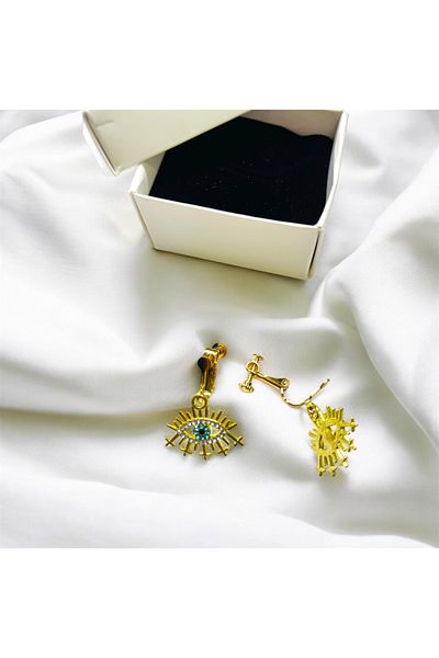 1PARÇAMAVİ Blue Eye Tightness Adjustable Clip-On Women's Earrings - No Pierced Earrings