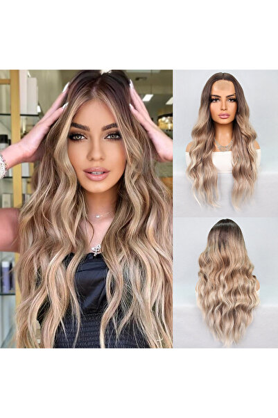 Marsilyan Kumral Platin Ombre Balköpüğü Röfleli Tül Peruk İEG-PRK654