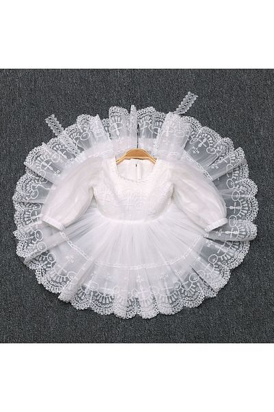 nannie White Long Sleeve Dress for Girls Lusi - 3-6 months
