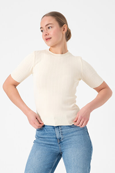 Merry Rise Bluză de tricotaj pentru femei Basic cu mânecă scurtă, galben unt