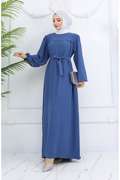 sefamerve Ελαστικό φόρεμα με λαβή από ύφασμα κρεπ Indigo Color Model 0029-02