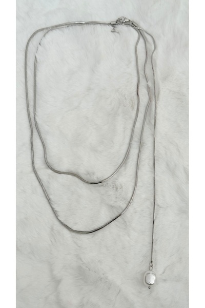 GM TAKI قلادة من الفولاذ المقاوم للصدأ بطبقة مزدوجة قابلة للتعديل مع تفاصيل لؤلؤية - مقاومة للتشوه والماء