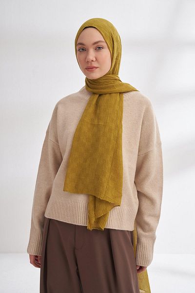 ARMANDA Muslin Checker Pattern Shawl 3350-Olive