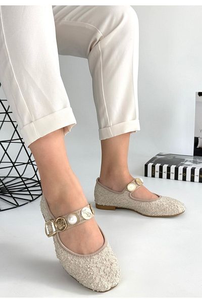 Erbilden Copte Beige Suede Ballerina Shoes
