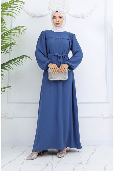 sefamerve Ελαστικό φόρεμα με λαβή από ύφασμα κρεπ Indigo Color Model 0029-02