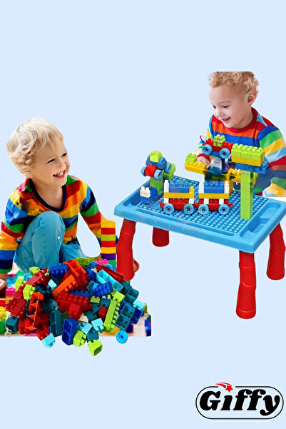 giffy Toy Blue 100 Piece Building Block and Activity Table Set Educational Learning Set
