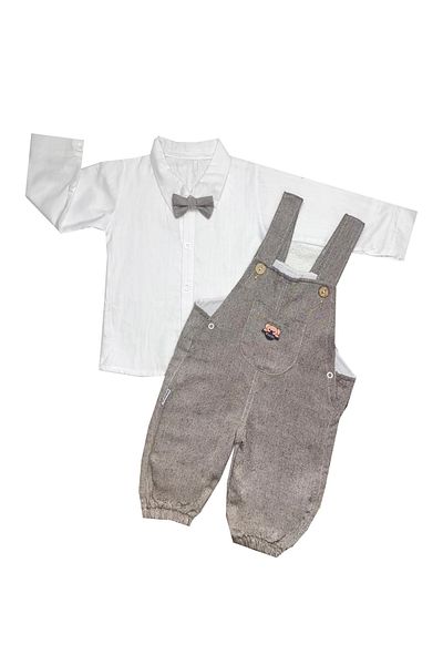 TUOBEBE Brown Linen Shirt'Salopet Baby Boy Child 2-Piece Set