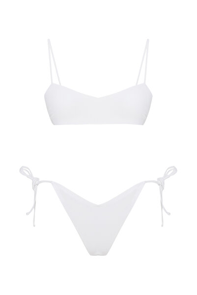 Beach&Beyond Kadın Beyaz V kesim yandan bağcıklı bikini altı