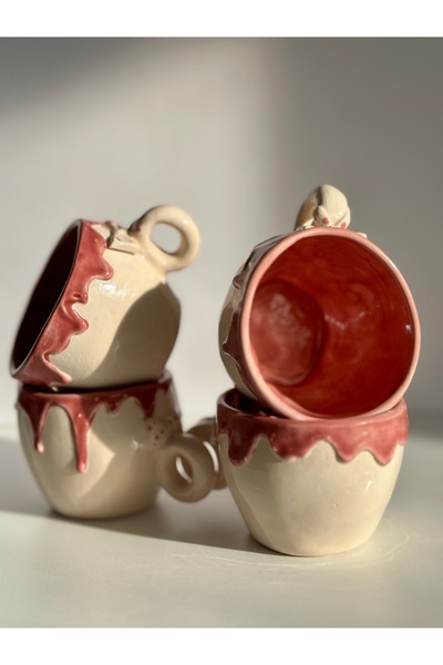 KABİLE SERAMİK كوب بتصميم خاص مصنوع يدويًا من السيراميك مع تفاصيل شريطية