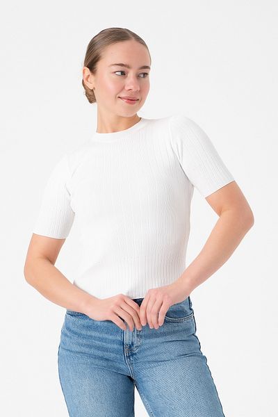 Merry Rise Basic Short Sleeve White Women's Knitwear Blouse