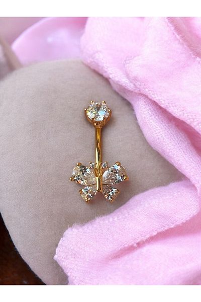 Takayrum Butterfly Detailed Belly Piercing with Steel Stone