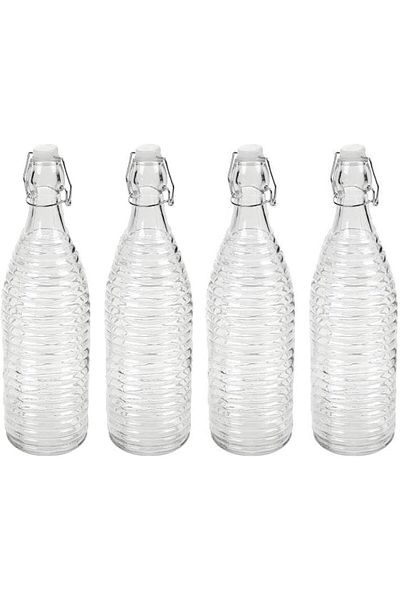 Home Zone Set of 4 1L Glass Reusable Swing Lid Water Oil Vinegar Bottle (Liner)