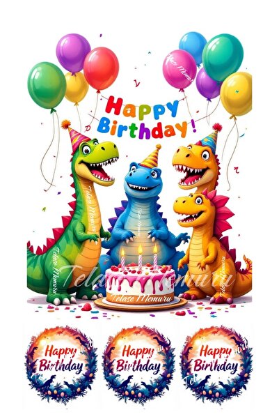 telaşe memuru صورة كعكة بطابع ديناصور وتزيين الكعكة - طبعة عيد ميلاد بطابع دي...