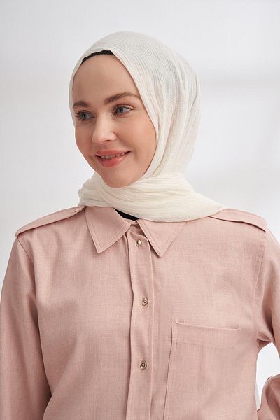 ARMANDA 3350-Ecru Muslin Checker Pattern Shawl