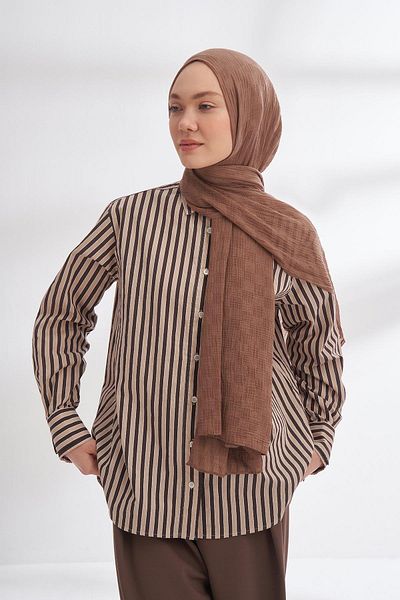 ARMANDA Muslin Checker Pattern Shawl 3350-Mink