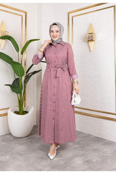 Eliva Rochie de seară cu centură cu centură, lungă, albă, din satin burgundă, rochie modestă