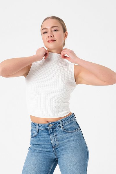 Merry Rise Summer Women's White Knitwear Crop Blouse