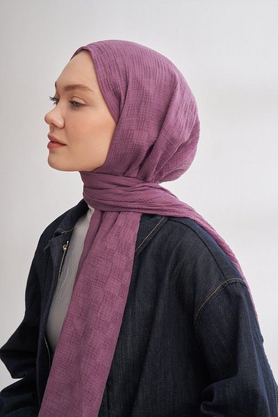 ARMANDA Muslin Checker Pattern Shawl 3350-Lilac