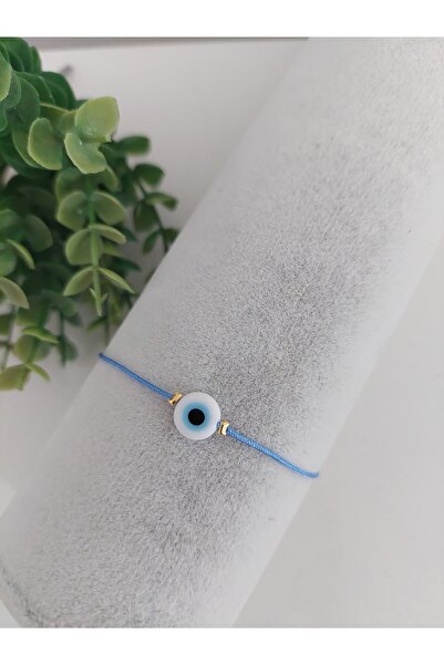 LUCKY ACCESSORIES حبل أزرق زجاج أبيض عين الشر مطرز سوار الحظ قطعة واحدة