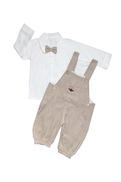 TUOBEBE Cream Linen Shirt Salopet Baby Boy Child 2-Piece Set