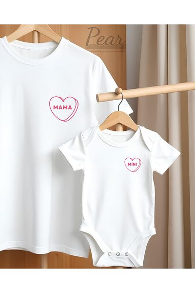 Pear Wear Mama Mini εμπριμέ 2 τεμαχίων συνδυαστικό σετ Mother Daughter Oversize T-Shirt Mother Baby Body
