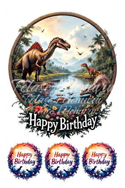 telaşe memuru صورة كعكة بطابع ديناصور وتزيين الكعكة - طبعة عيد ميلاد بطابع دي...