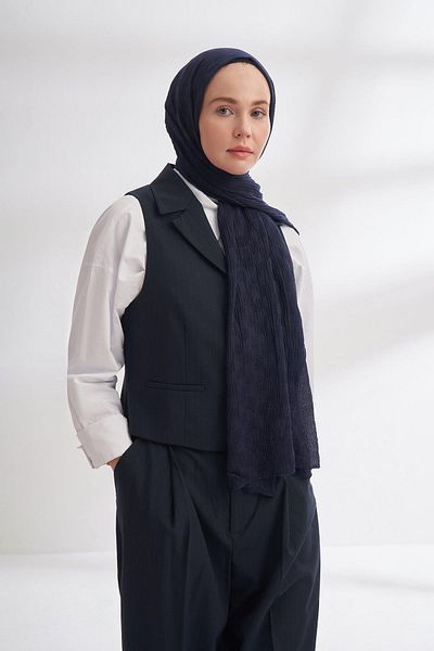 ARMANDA Muslin Checker Pattern Shawl 3350-Navy Blue