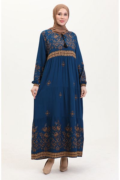 sefamerve Rochie din viscoză cu imprimeu floral de mărime mare 4084-10 Petrol