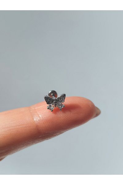 kurukafagift Butterfly Bow Model Zircon Stone Steel Piercing Tragus Helix Lobe Cartilage 8 mm