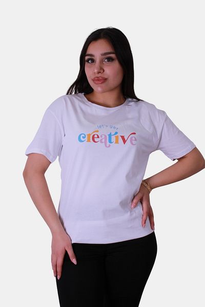 trender Tricou alb pentru femei cu imprimeu creativ