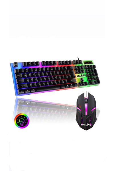 MASLİNG Profesyonel Oyuncu Klavye Mouse Set Işıklı Rgb Aydınlatmalı Set MAS-1